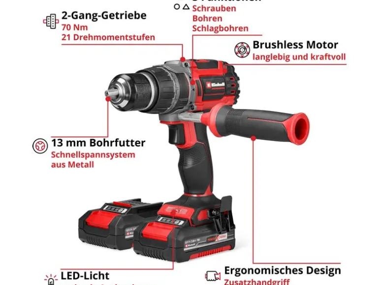 Einhell Professional Akku-Schlagbohrschrauber TP-CD 18/70 Li-i BL (2 x 2.0Ah)