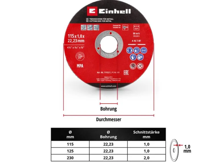 Einhell 5 Trennscheiben 115 mm