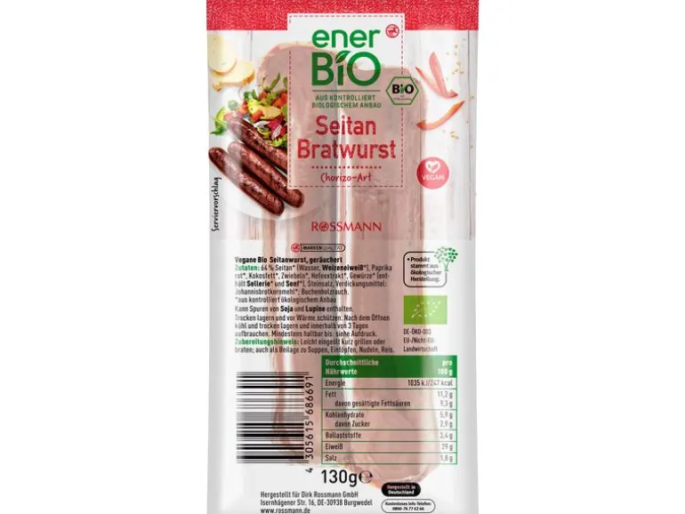 enerBIO Seitan Bratwurst Chorizo 130 g