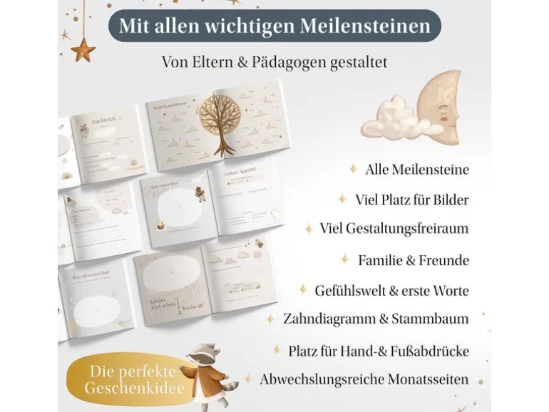 Eulentaler Babyalbum Gold Leinen, 92 Seiten