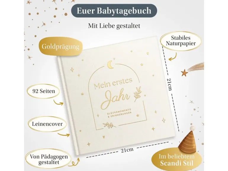 Eulentaler Babyalbum Gold Leinen, 92 Seiten