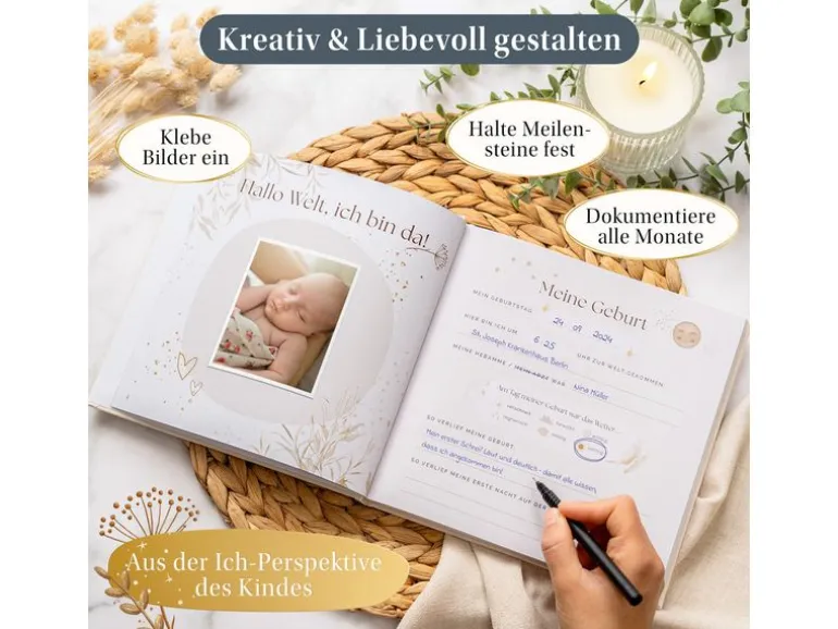 Eulentaler Babyalbum Gold Leinen, 92 Seiten