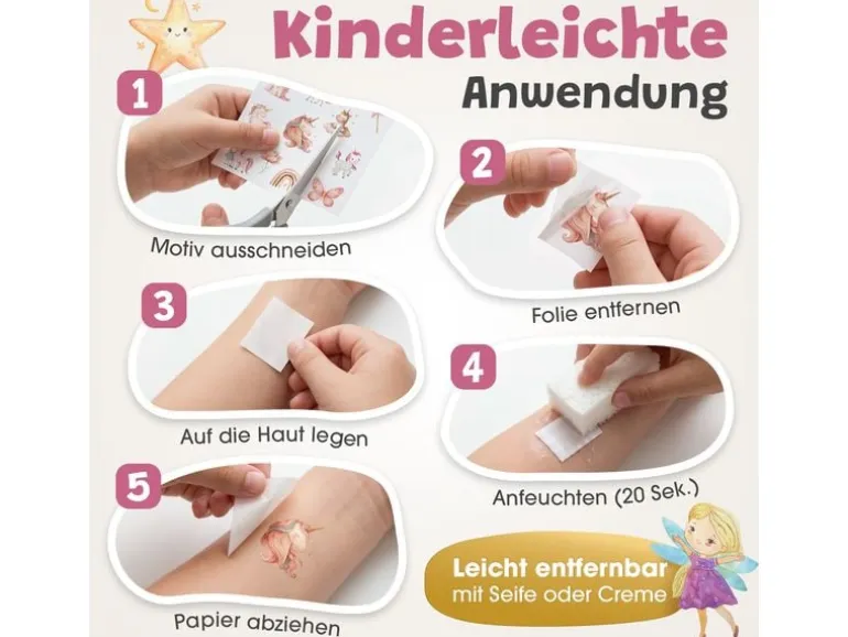 Eulentaler Tattoo Set für Kinder Einhorn Motive 100 Stück