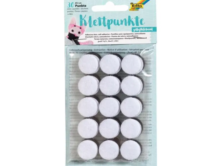 Folia Klettpunkte Selbstklebend, Ø 20 mm Schwarz/Weiss