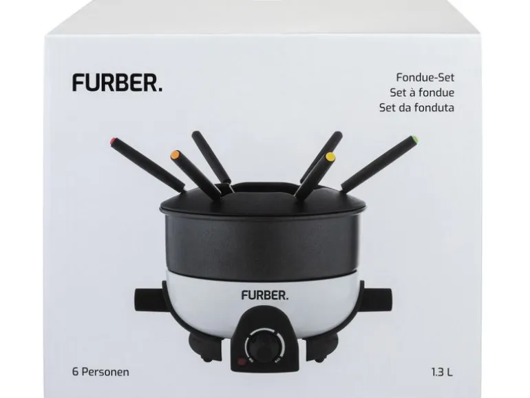 FURBER Fondue-Set Alpy 9 Teile, Schwarz/Weiss