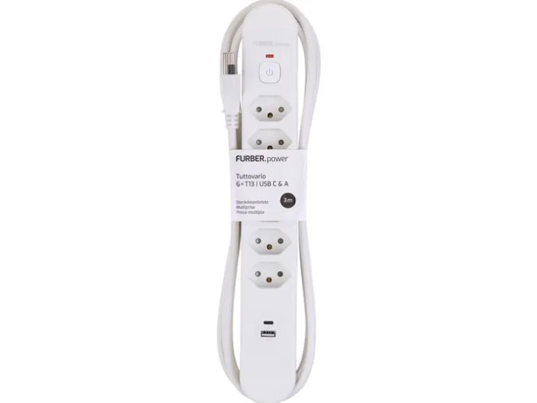 FURBER.power Steckdosenleiste Tuttovario 6 x T13, 1 x USB C, 1 x USB A