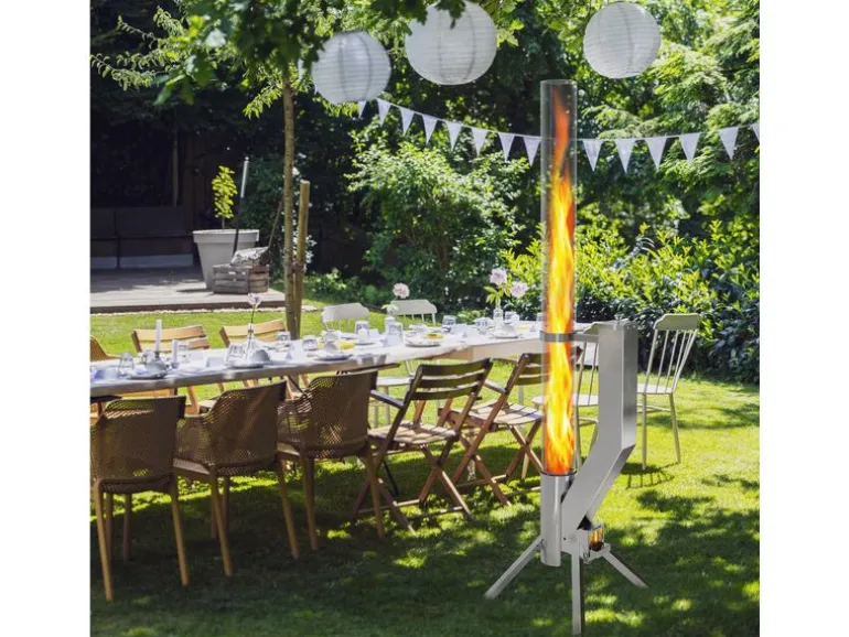 Gardenflare Premium Feuerrohr Edelstahl Silber