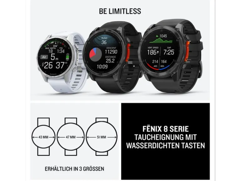 GARMIN Sportuhr Fenix 8 AMOLED, 43 mm Weiss