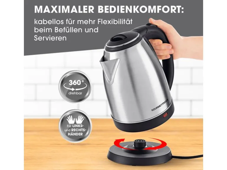 GOURMETmaxx Wasserkocher 1.8 l, Schwarz/Silber