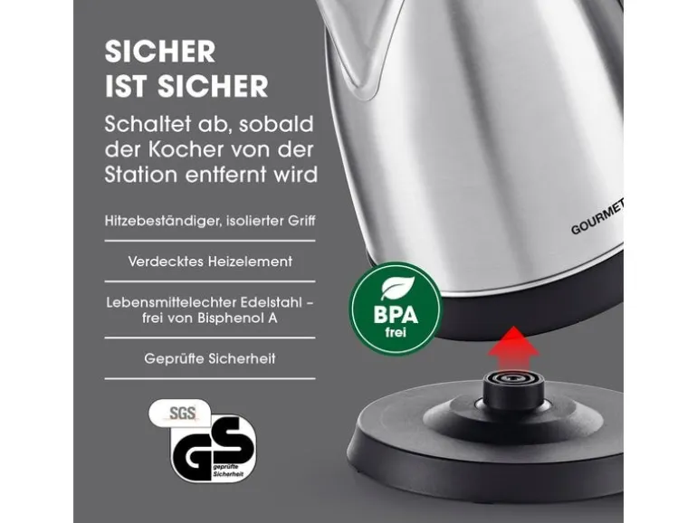 GOURMETmaxx Wasserkocher 1.8 l, Schwarz/Silber