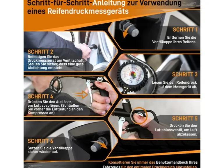 Hardtwerk Druckluft-Reifenfüllmesser Messbereich: 012 bar