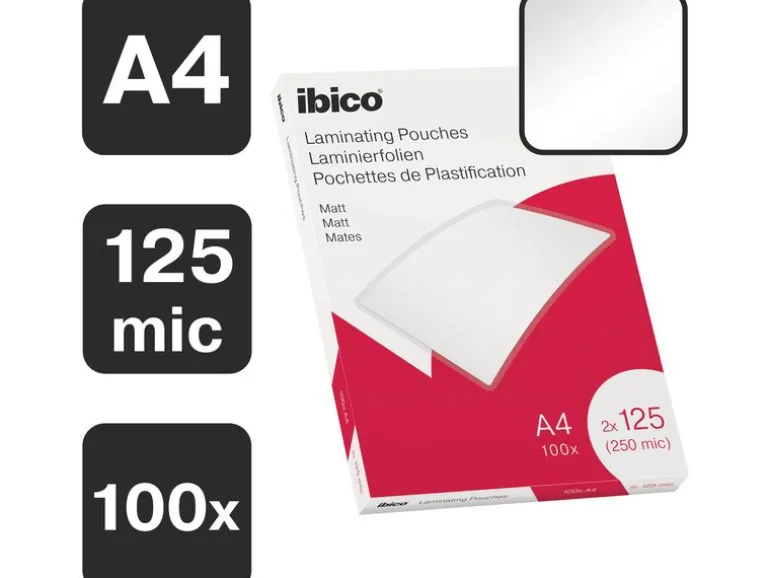 Ibico Laminierfolie A4, 125 µm, 100 Stück, Wasserabweisend; Matt