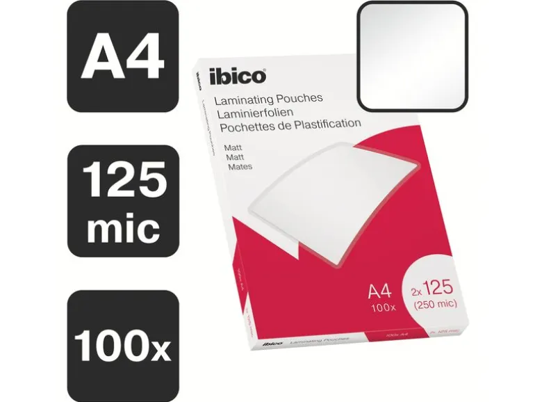 Ibico Laminierfolie A4, 125 µm, 100 Stück, Wasserabweisend; Matt
