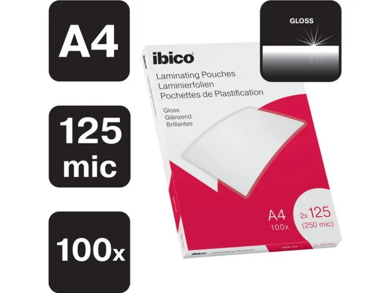 Ibico Laminierfolie Ibico A4, 125 µm, 100 Stück, Wasserabweisend