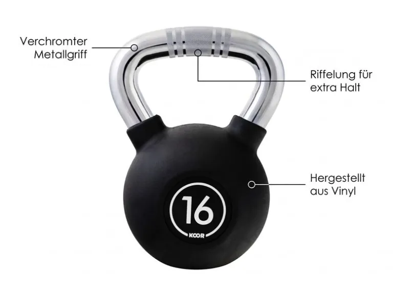 KOOR Kettlebell 16 kg, Schwarz
