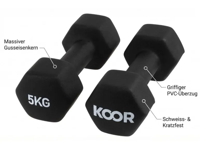 KOOR Kurzhantel-Set 5 kg, Schwarz