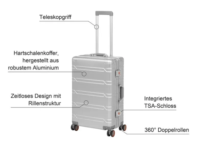 KOOR Reisekoffer Aluminium 63 L, Silber