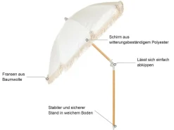 KOOR Sonnenschirm Boho Off-White, 180 cm
