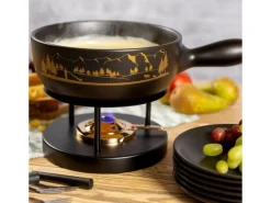 Kuhn Rikon Käsefondue-Set Alpenpanorama 15 Teile, Schwarz/Gold