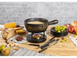 Kuhn Rikon Käsefondue-Set Alpenpanorama 15 Teile, Schwarz/Gold