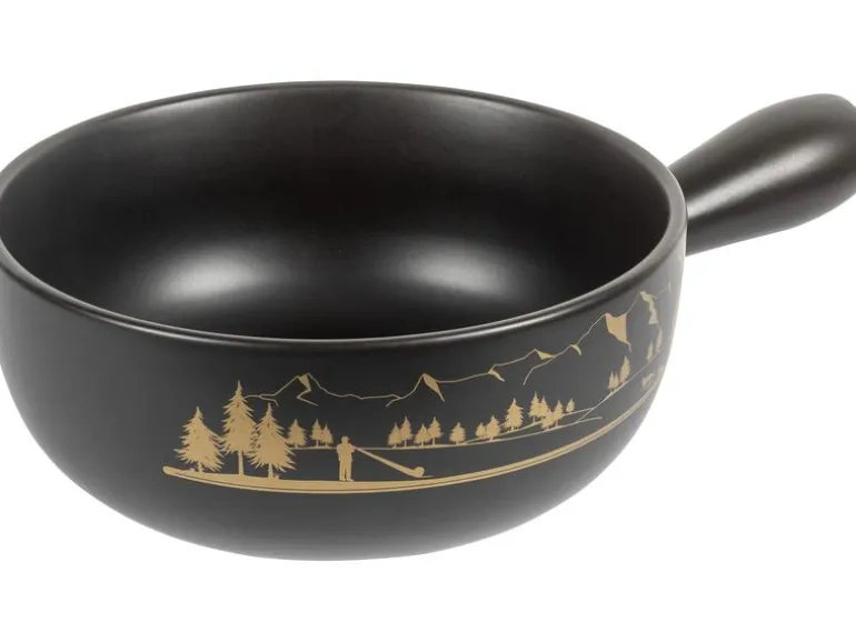 Kuhn Rikon Käsefondue-Set Alpenpanorama 15 Teile, Schwarz/Gold