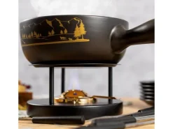 Kuhn Rikon Käsefondue-Set Alpenpanorama 15 Teile, Schwarz/Gold