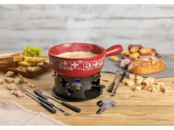 Kuhn Rikon Käsefondue-Set Suisse 8 Teile, Schwarz/Rot