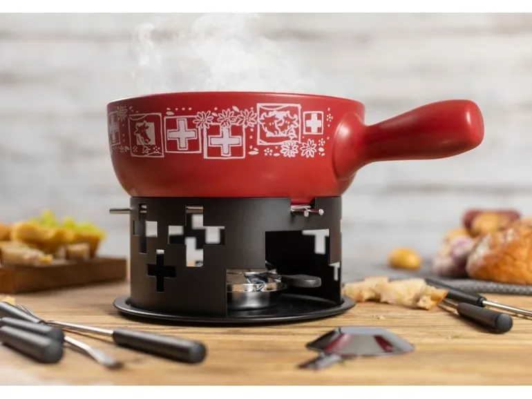 Kuhn Rikon Käsefondue-Set Suisse 8 Teile, Schwarz/Rot