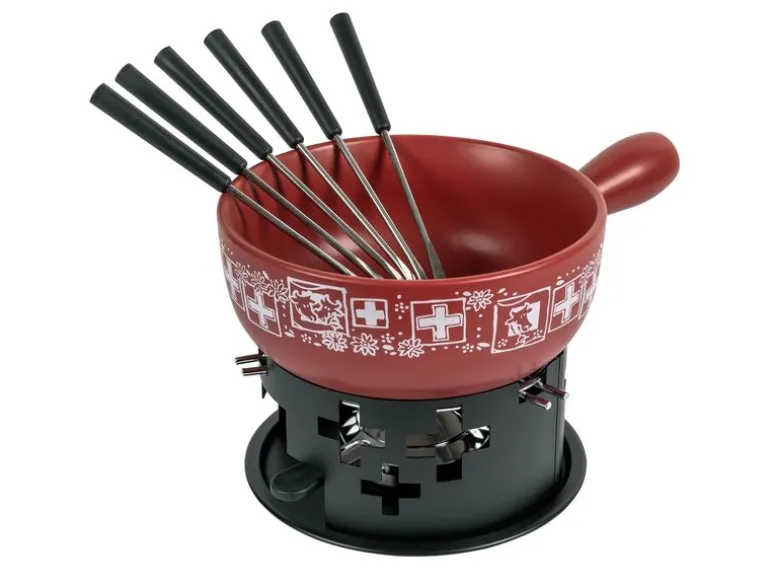 Kuhn Rikon Käsefondue-Set Suisse 8 Teile, Schwarz/Rot