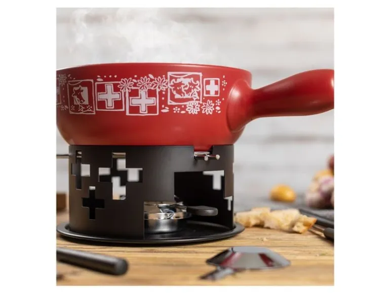 Kuhn Rikon Käsefondue-Set Suisse 8 Teile, Schwarz/Rot