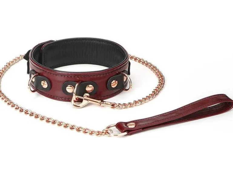 LiebeSeelen Halsfessel mit Leine Wine Red