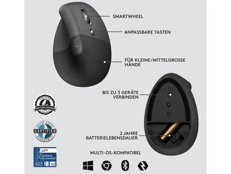 Logitech Ergonomische Maus Lift for Business Graphite