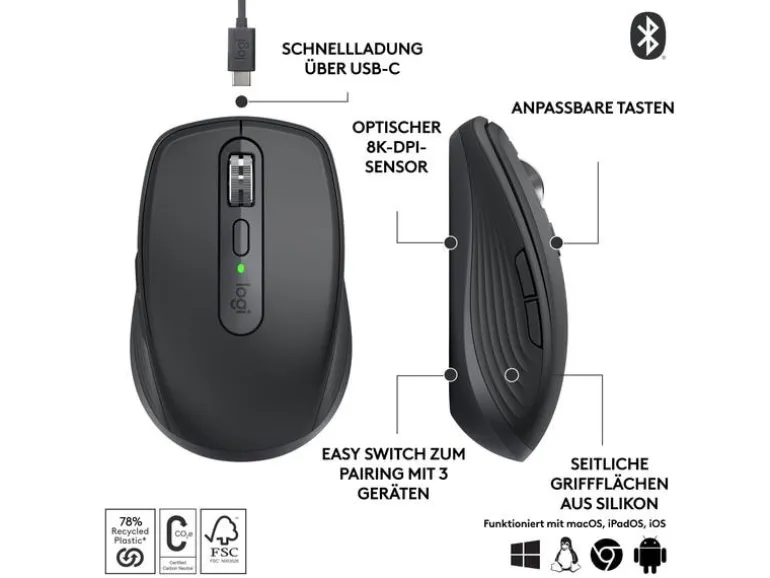 Logitech Mobile Maus MX Anywhere 3s Graphite