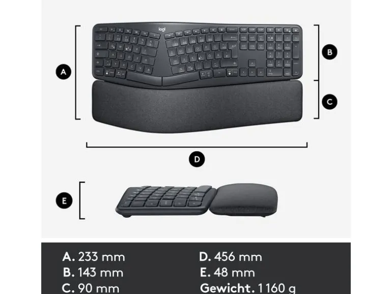 Logitech Tastatur Ergo K860 QWERTZ (CH), Schwarz/Graphit