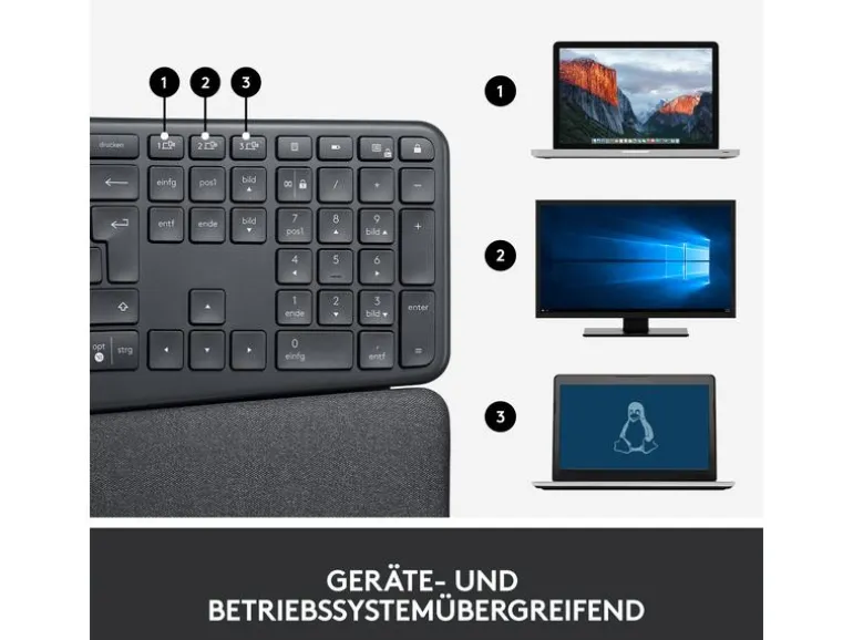 Logitech Tastatur Ergo K860 QWERTZ (CH), Schwarz/Graphit