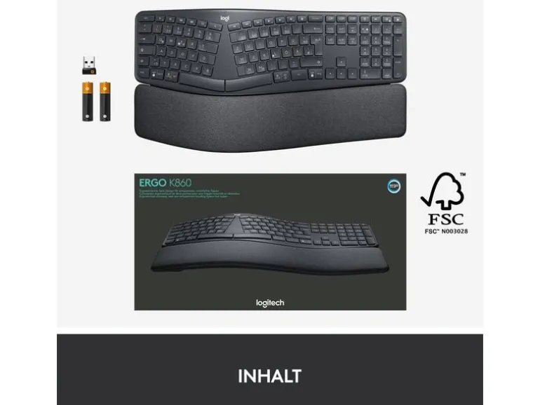 Logitech Tastatur Ergo K860 QWERTZ (CH), Schwarz/Graphit