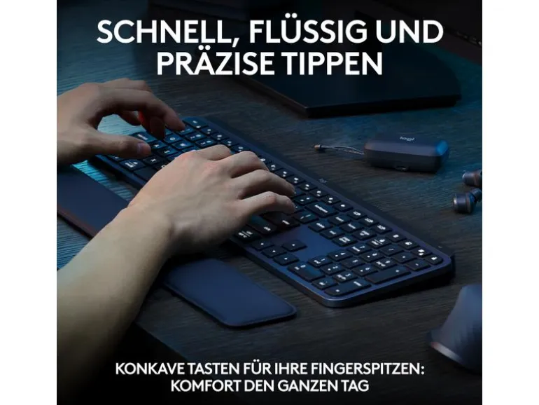 Logitech Tastatur MX Keys S Plus CH-Layout mit Handgelenkauflage