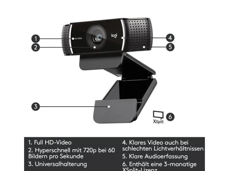 Logitech Webcam C922 Pro Stream , mit Stativ, Full-HD 1080p, USB