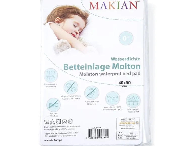 MAKIAN Matratzenschutz Molton, 1-er Pack 40 x 90 cm, Weiss
