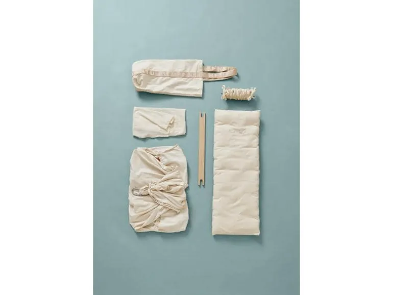 Membantu Babyhängematte Set Premium mit Ständer Weiss/Natur