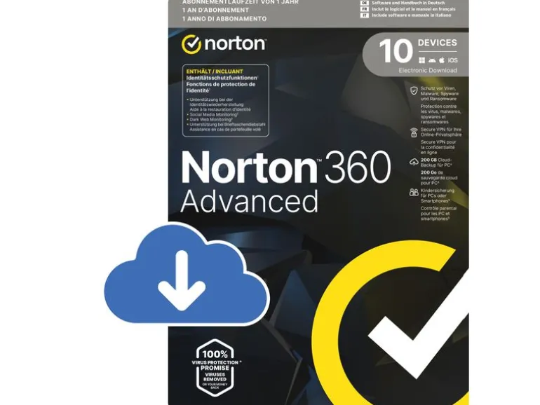 Norton 360 Advanced ESD, 10 Device, 1 Jahr, 200GB Cloud Speicher