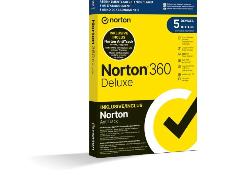 Norton 360 Deluxe + AntiTrack Bundle Box, 5 Dev., 1yr, 50GB Cloud