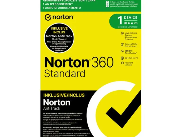Norton 360 Standard + AntiTrack Bundle Box, 1 Dev., 1yr, 10GB Cloud