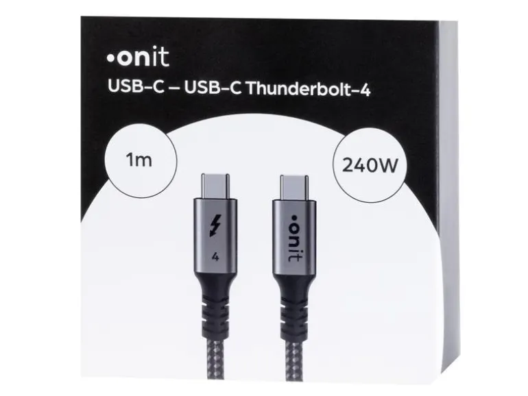 onit Thunderbolt 4-Kabel 240 W, USB-C - USB-C, 1 m, Schwarz/Grau