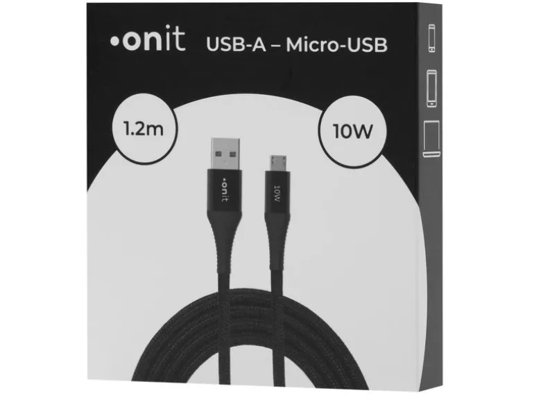 onit USB 2.0-Kabel 10 W, USB-A - Micro-USB B, 1.2 m, Schwarz