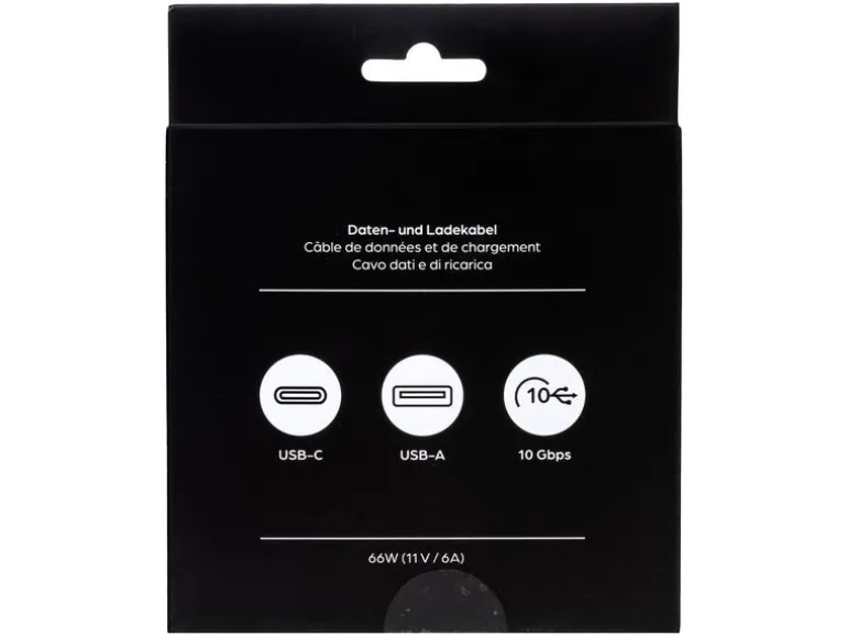 onit USB 3.1-Kabel 66 W, USB-A - USB-C, 2 m, Schwarz/Grau