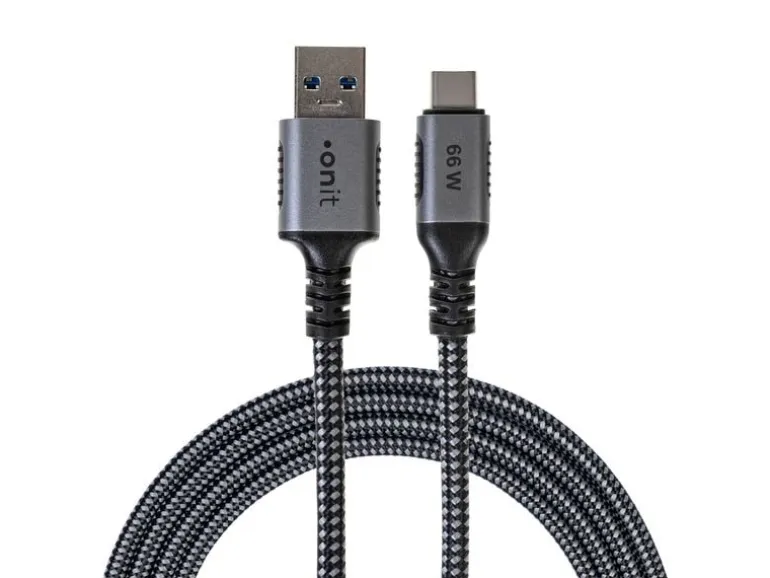 onit USB 3.1-Kabel 66 W, USB-A - USB-C, 1 m, Schwarz/Grau