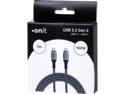 onit USB 3.1-Kabel 100 W, USB-C - USB-C, 1 m, Schwarz/Grau