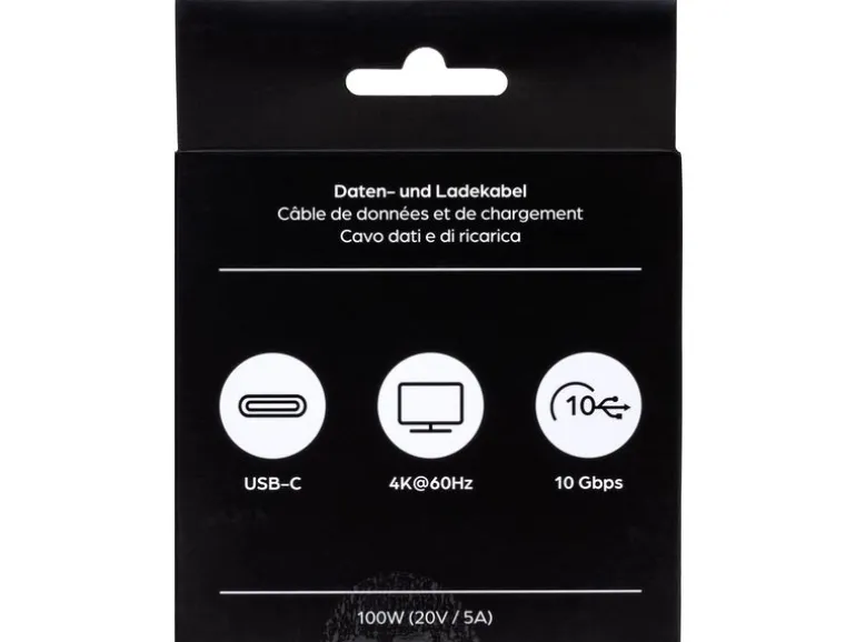 onit USB 3.1-Kabel 100 W, USB-C - USB-C, 1 m, Schwarz/Grau