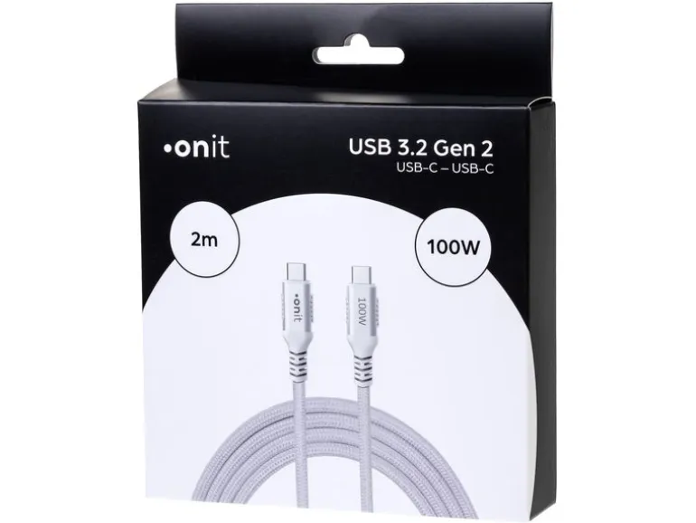 onit USB 3.1-Kabel 100 W, USB-C - USB-C, 2 m, Weiss